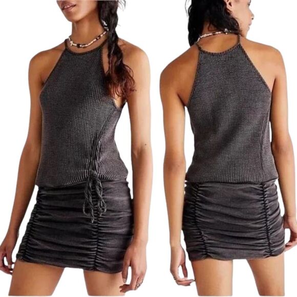 Free People FP One Katya Thermal Bodycon Mini Dress Ruched Medium Sleeveless - Picture 1 of 9
